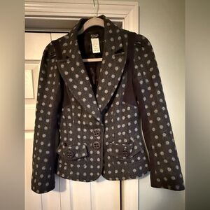 Sonia Rykiel Vintage 100% Wool Charcoal Polka Dot Blazer size 38